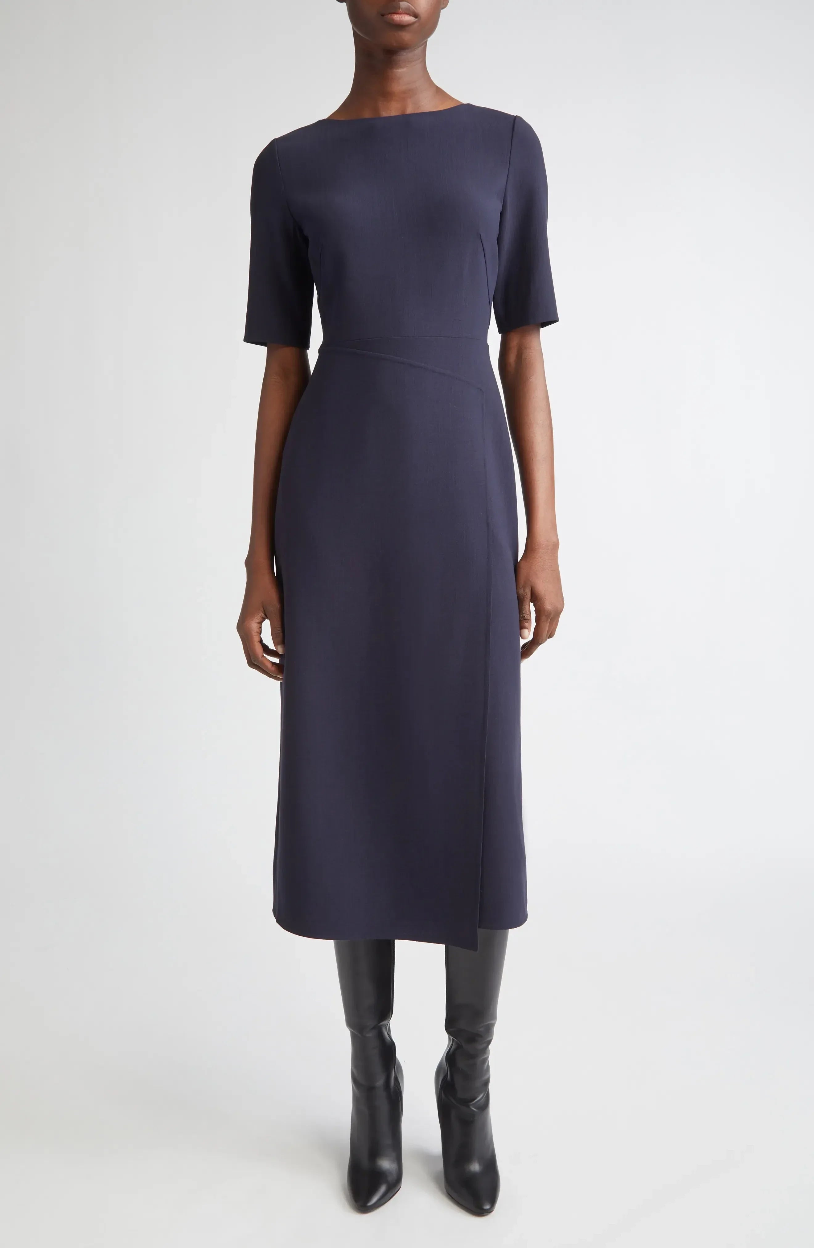 Stylish Sheath Boat Neck Elbow Sleeve Zipper Back Midi Length Evening Dress