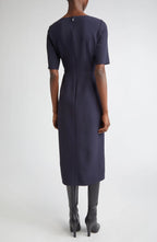 Stylish Sheath Boat Neck Elbow Sleeve Zipper Back Midi Length Evening Dress