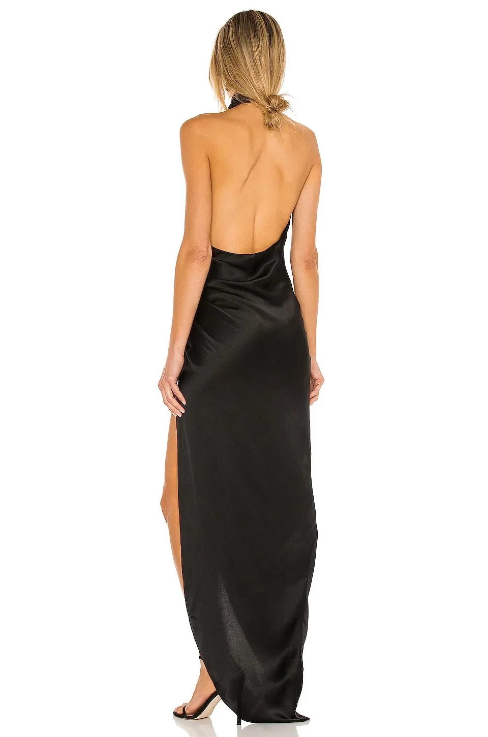 Stylish Sheath Cowl Neck Sleeveless Open Back High Slit Floor Length Evening Dress