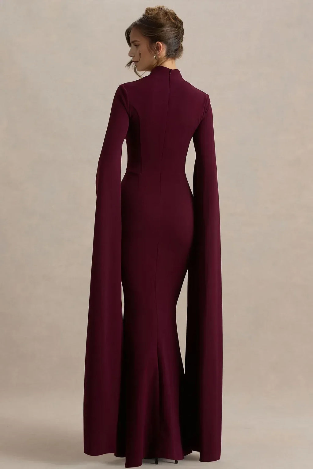 Stylish Sheath Cut Out Neck Cape Sleeve Zip Back Floor Length Evening Dress