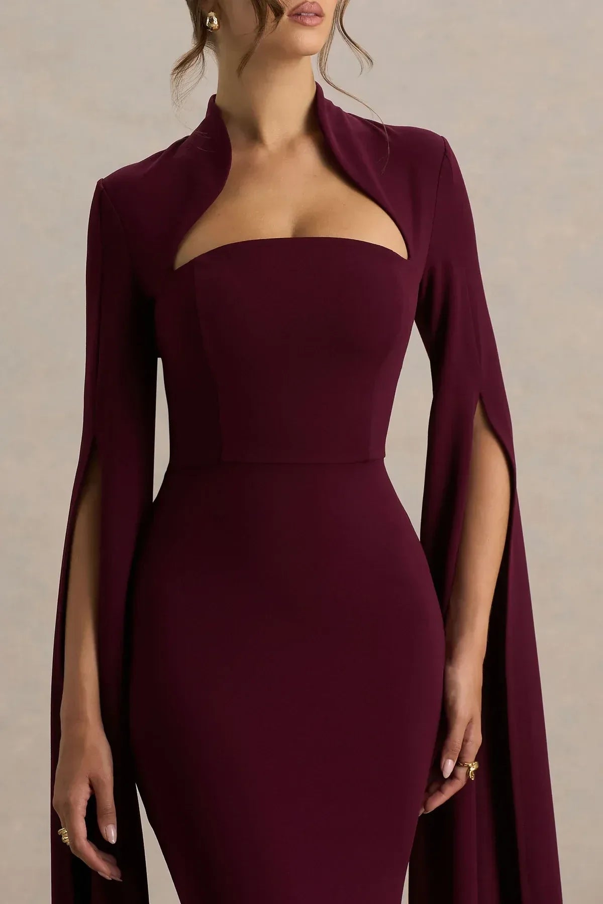Stylish Sheath Cut Out Neck Cape Sleeve Zip Back Floor Length Evening Dress