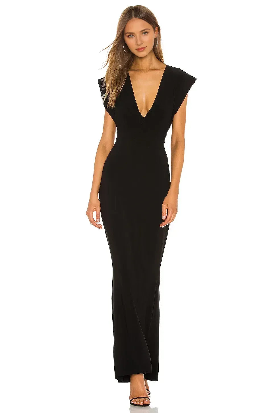 Stylish Sheath Deep V Neck Cap Sleeve Zipper Back Floor Length Evening Dress