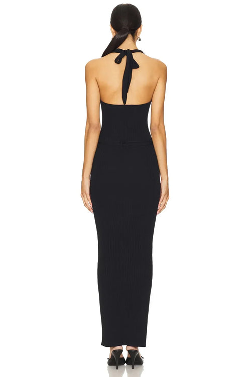 Robe de soirée fourreau élégante, sans manches, à col licou, dos nu et longueur ras du sol