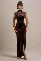 Stylish Sheath High Neck Sleeveless Ruched Back Floor Length Evening Dress
