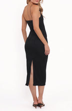 Stylish Sheath High Neck Sleeveless Split Back Midi Length Evening Dress