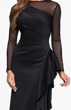 Stylish Sheath Illusion High Neck Long Sleeve Zipper Back Floor Length Evening Dress