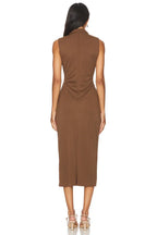 Stylish Sheath Mock Neck Sleeveless Zipper Back Midi Length Evening Dress