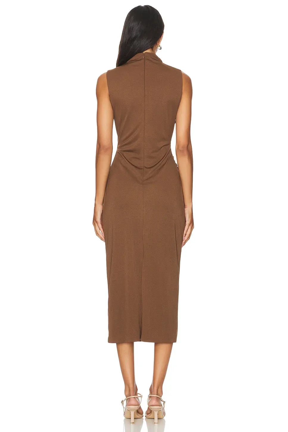 Stylish Sheath Mock Neck Sleeveless Zipper Back Midi Length Evening Dress