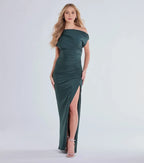 Stylish Sheath Off Shoulder Cap Sleeve Ruched Back Floor Length Prom Dress