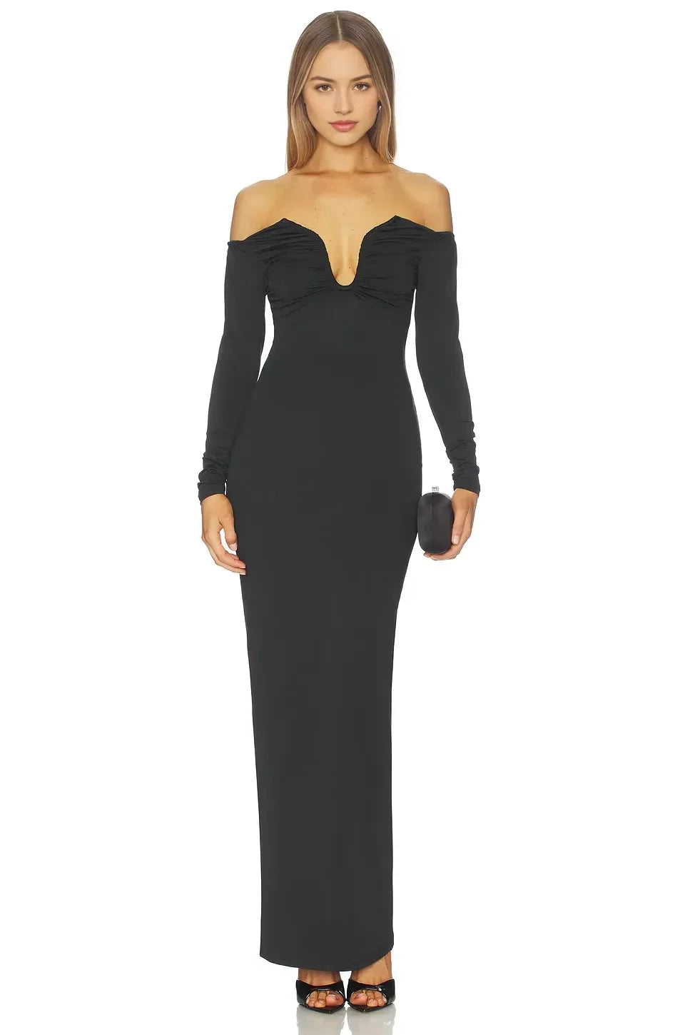 Stylish Sheath Off Shoulder Long Sleeve Solid Back Floor Length Evening Dress