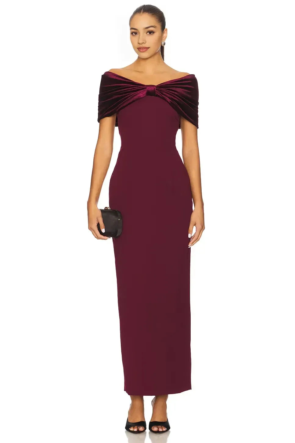 Stylish Sheath Off Shoulder Short Sleeve Bow Back Floor Length Evening Dress