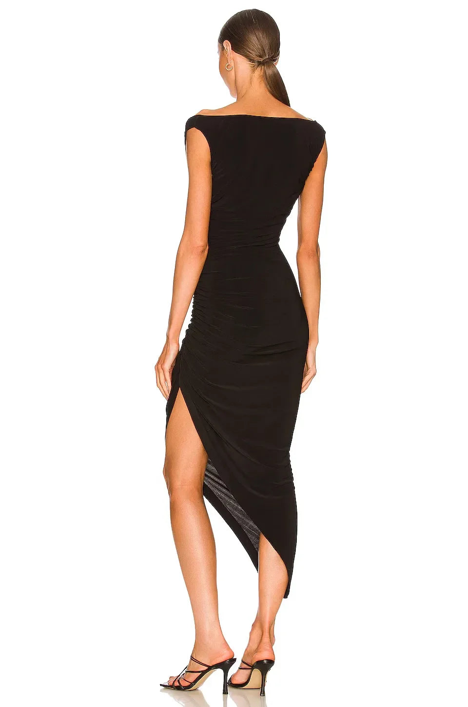 Stylish Sheath Off Shoulder Sleeveless Asymmetric Hem Midi Length Evening Dress