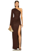 Stylish Sheath One Shoulder Draped Sleeve Asymmetric Slit Floor Length Evening Dress
