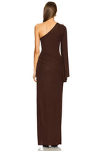 Stylish Sheath One Shoulder Draped Sleeve Asymmetric Slit Floor Length Evening Dress