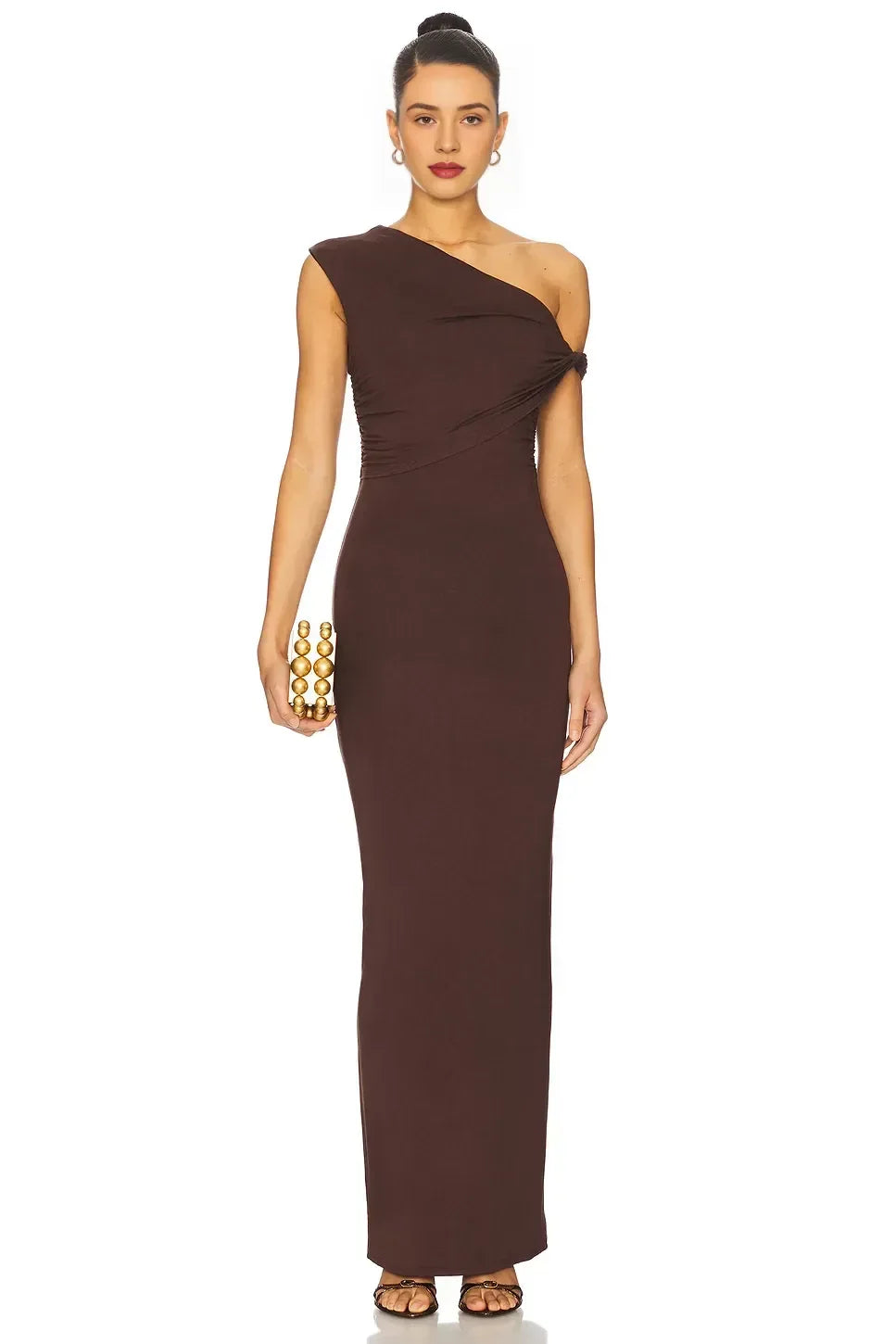 Stylish Sheath One Shoulder Draped Sleeve Floor Length Evening Dress