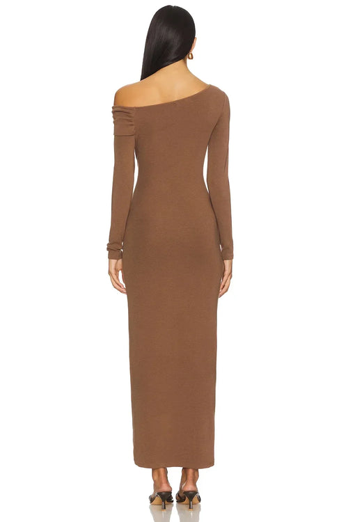 Robe de soirée fourreau élégante à une épaule, manches longues, longueur ras du sol