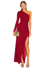 Stylish Sheath One Shoulder Long Sleeve Ruched Back Slit Front Floor Length Evening Dress