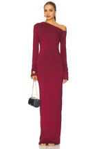 Stylish Sheath One Shoulder Ruched Sleeve Solid Back Floor Length Evening Dress
