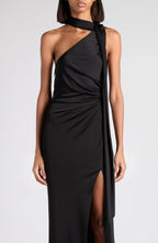 Stylish Sheath One Shoulder Sleeveless Draped Back Floor Length Evening Dress