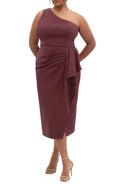 Stylish Sheath One Shoulder Sleeveless Zipper Back Midi Length Plus Size Evening Dress