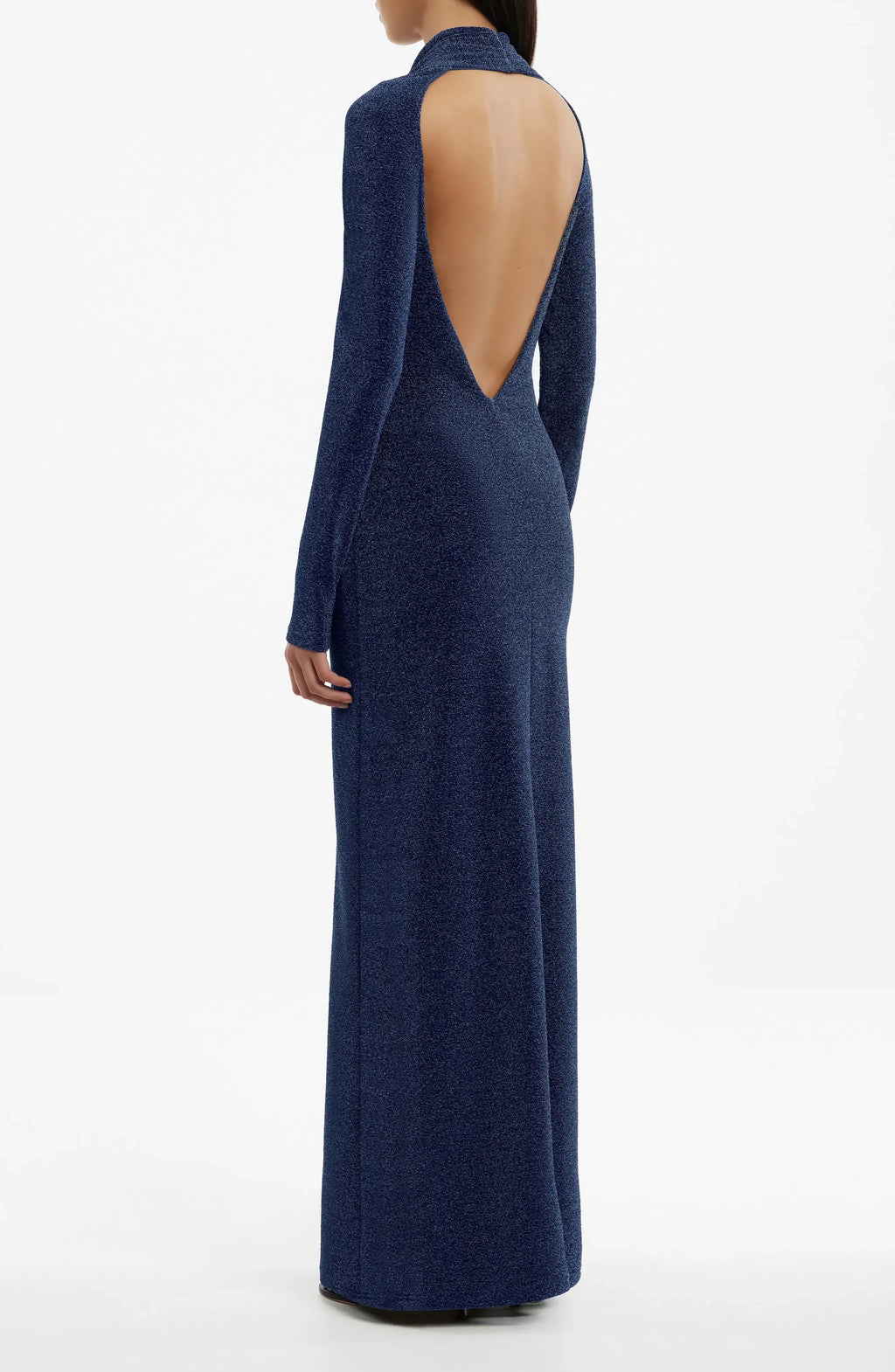 Stylish Sheath Plunging Neckline Long Sleeve Open Back Floor Length Evening Dress