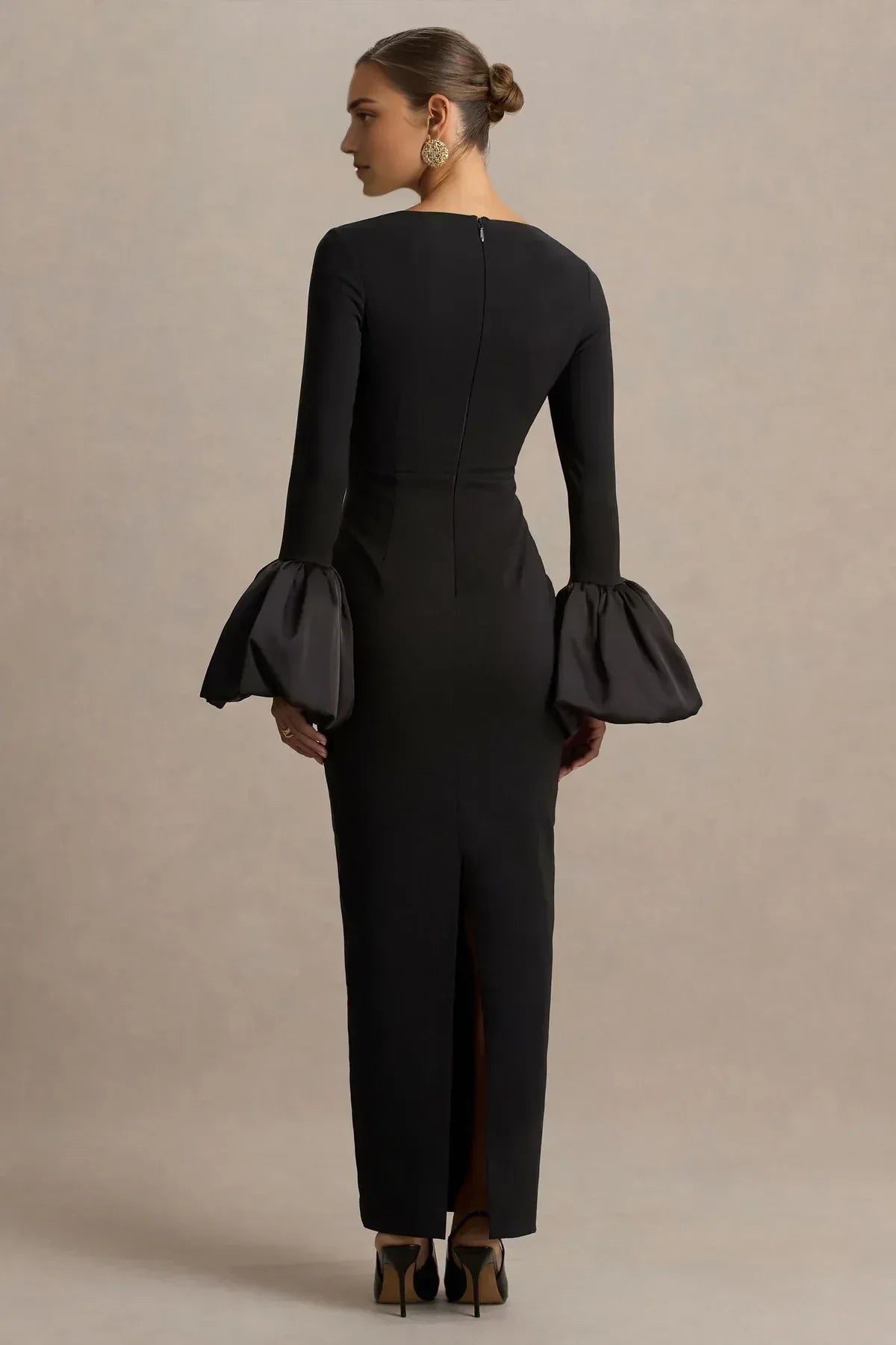 Stylish Sheath Square Neck Bell Sleeve Zip Back Floor Length Evening Dress