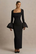 Stylish Sheath Square Neck Bell Sleeve Zip Back Floor Length Evening Dress
