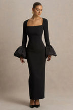 Stylish Sheath Square Neck Bell Sleeve Zip Back Floor Length Evening Dress