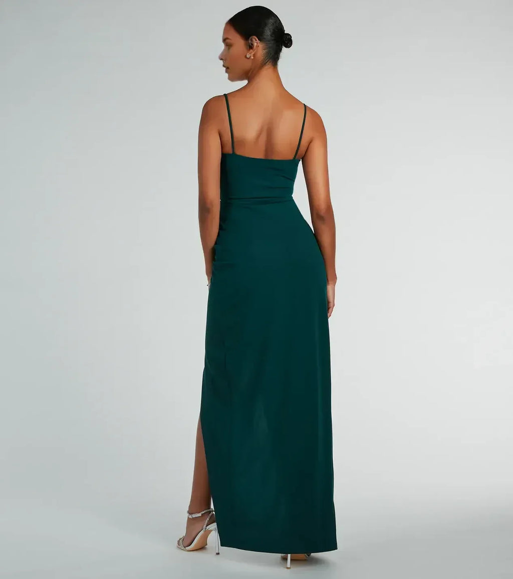 Stylish Sheath Square Neck Spaghetti Strap Zipper Back Floor Length Prom Dress