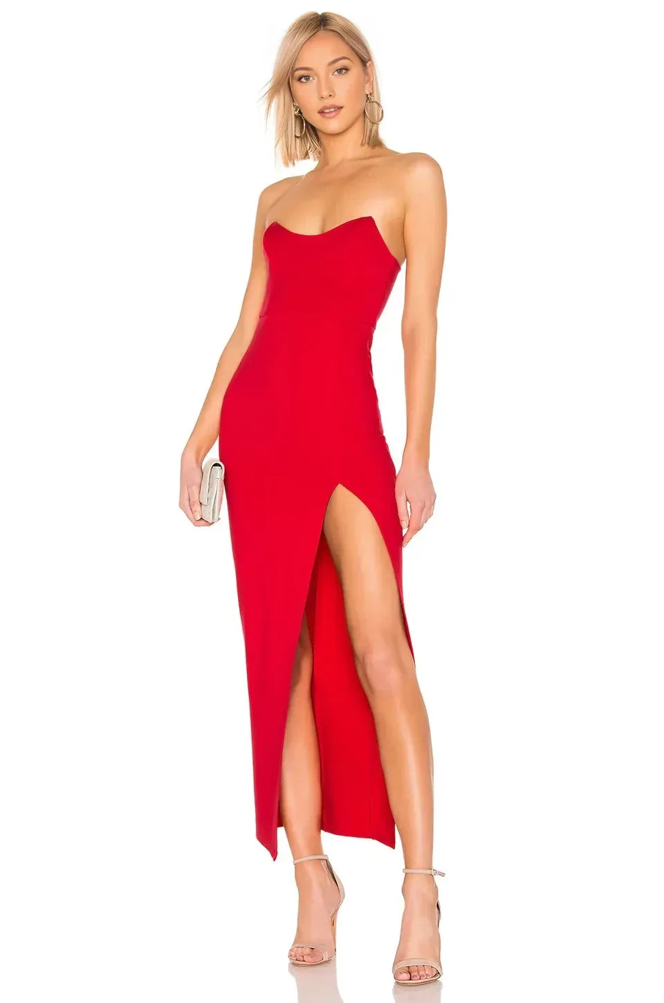 Stylish Sheath Strapless Asymmetric Slit Floor Length Evening Dress