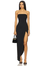 Stylish Sheath Strapless Sleeveless High Slit Asymmetric Length Evening Dress
