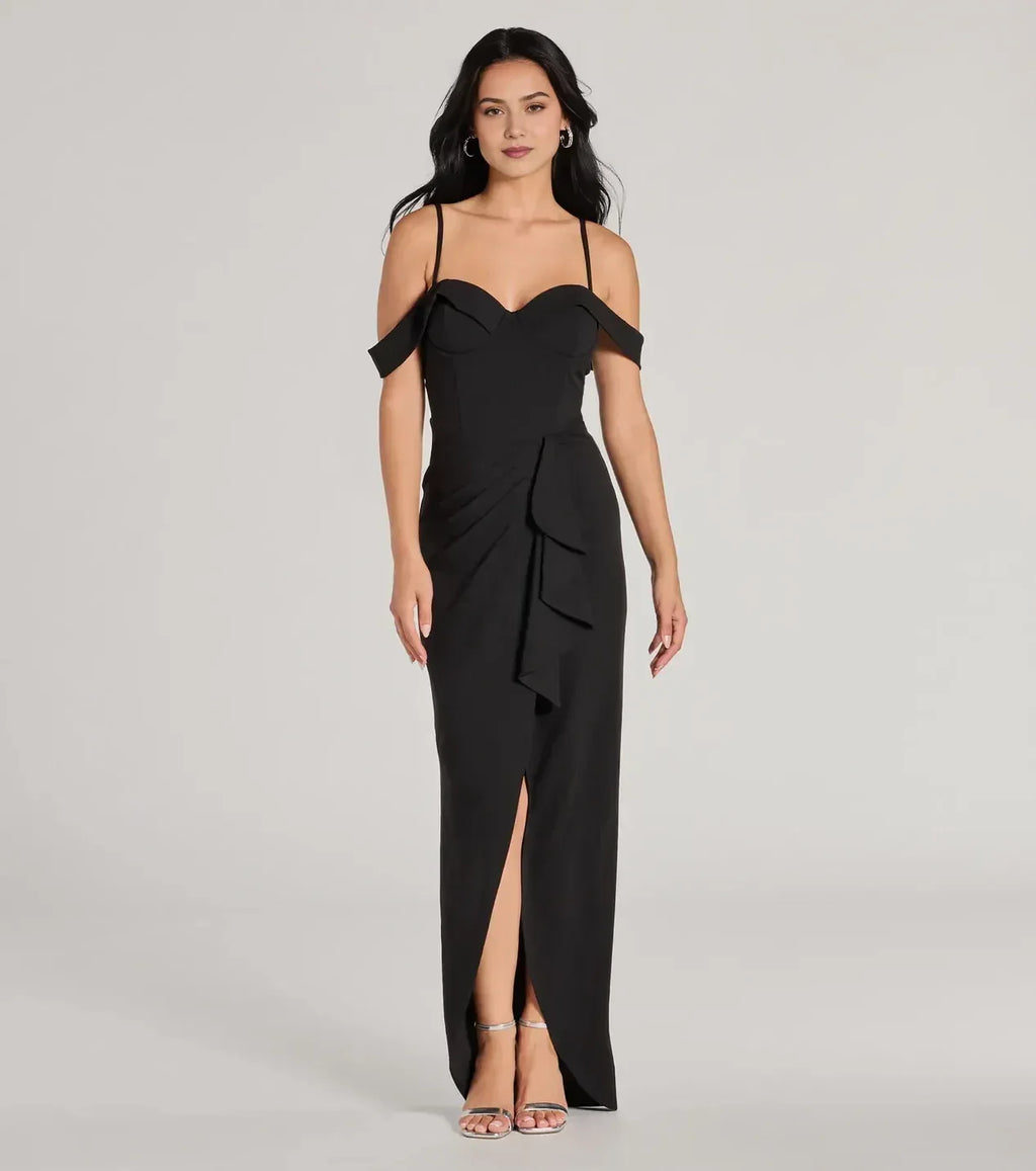 Stylish Sheath Sweetheart Neck Off Shoulder Short Sleeve Zipper Back Floor Length Prom Dress
