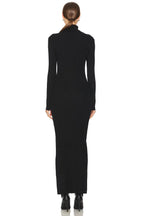 Stylish Sheath Turtleneck Long Sleeve Slit Front Midi Length Evening Dress