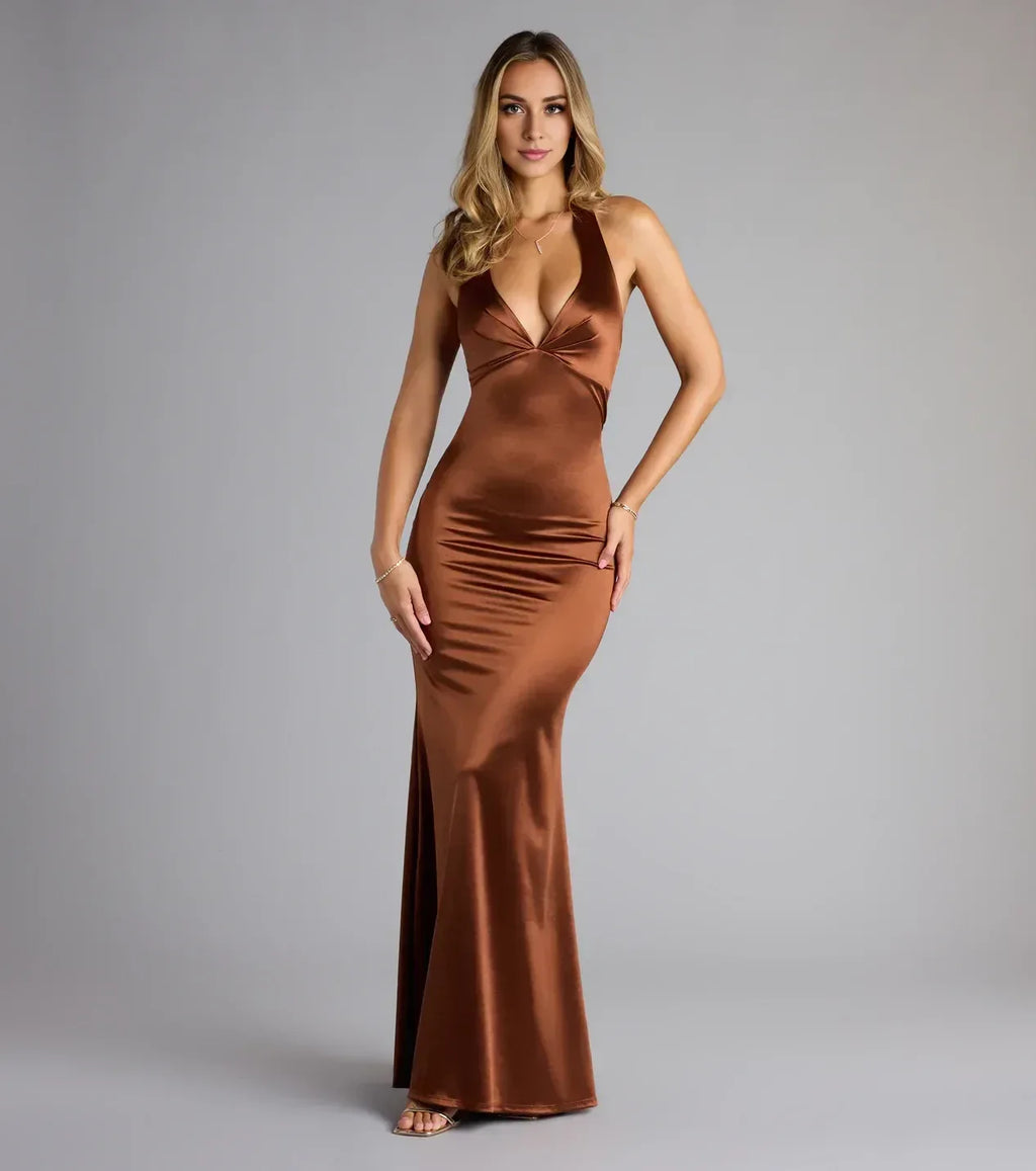 Stylish Trumpet Halter Neck Sleeveless Zipper Back Floor Length Prom Dress