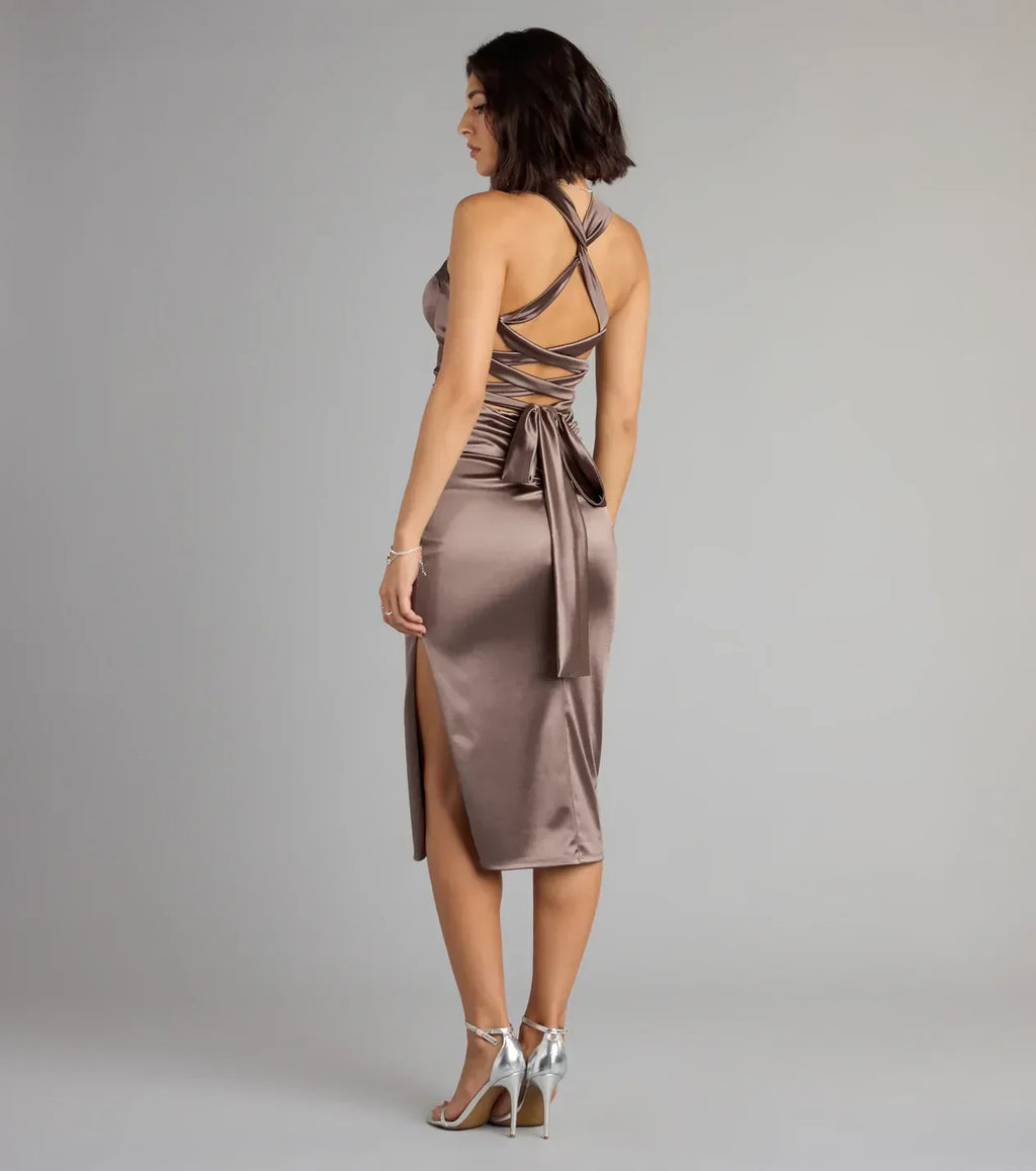 Stylish Trumpet Sweetheart Neck Sleeveless Lace Up Back Midi Length Prom Dress