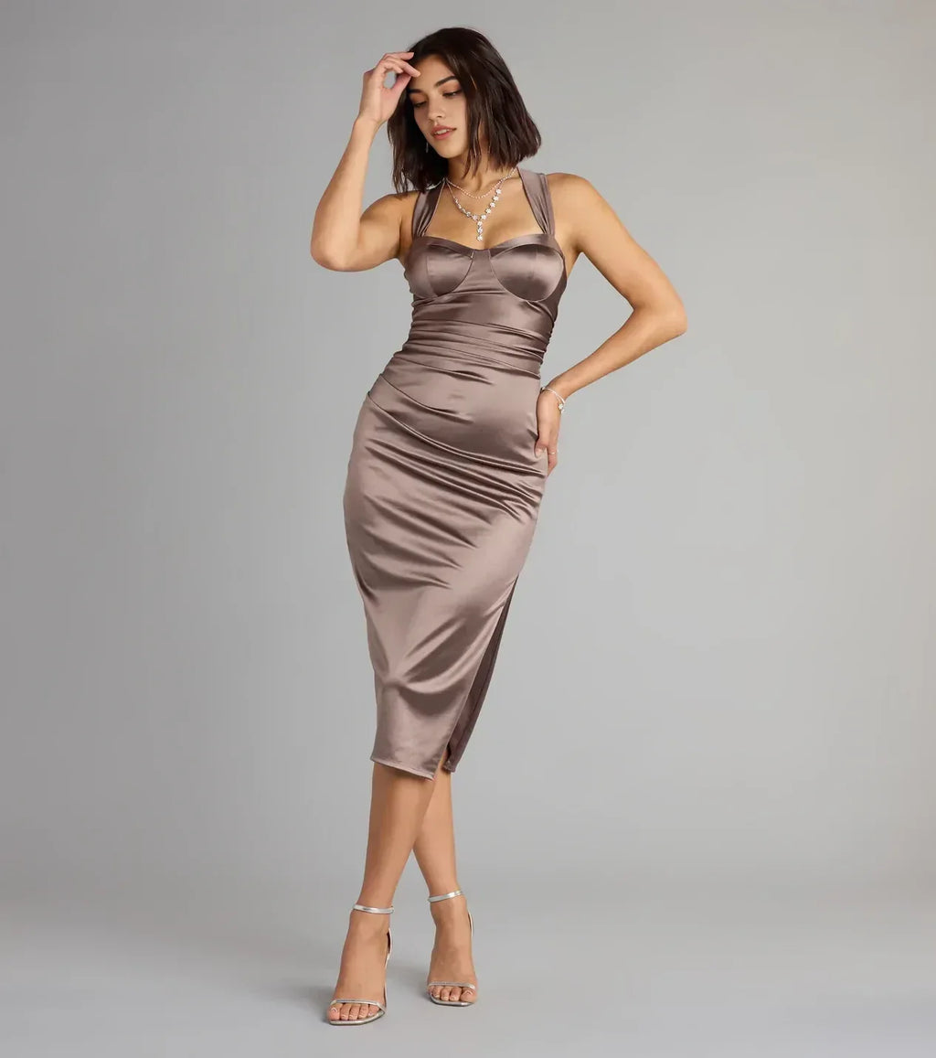 Stylish Trumpet Sweetheart Neck Sleeveless Lace Up Back Midi Length Prom Dress