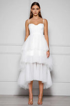 A-Line Spaghetti Straps Sleeveless Tea-Length Wedding Dress