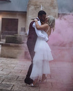 A-Line Spaghetti Straps Sleeveless Tea-Length Wedding Dress