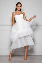A-Line Spaghetti Straps Sleeveless Tea-Length Wedding Dress