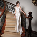 Prom Dress Ivory Satin Cowl Neck Open Back With Draped Bow Glamorous Floor Length For Prom Night