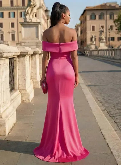 Mermaid Prom Dress Hot Pink Off Shoulder Satin Ruched Bodice For Glamorous Hourglass Figure Women