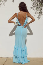 Fitted Spaghetti Straps Sleeveless Open Back Floor-Length Prom Dress