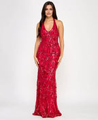 Mermaid Halter-Neck Sleeveless Sequins Floor-Length Evening Dress