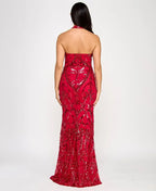 Mermaid Halter-Neck Sleeveless Sequins Floor-Length Evening Dress