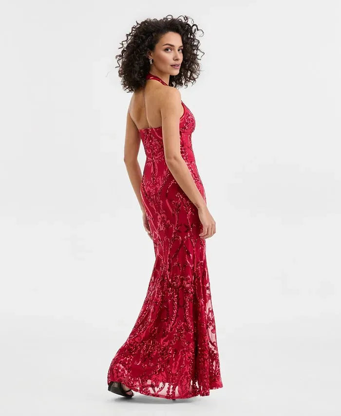 Mermaid Halter-Neck Sleeveless Sequins Floor-Length Evening Dress