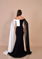 Mermaid Prom Dress With Cape Sleeves Off Shoulder Two Tone Bodice For Glamorous Prom Goers