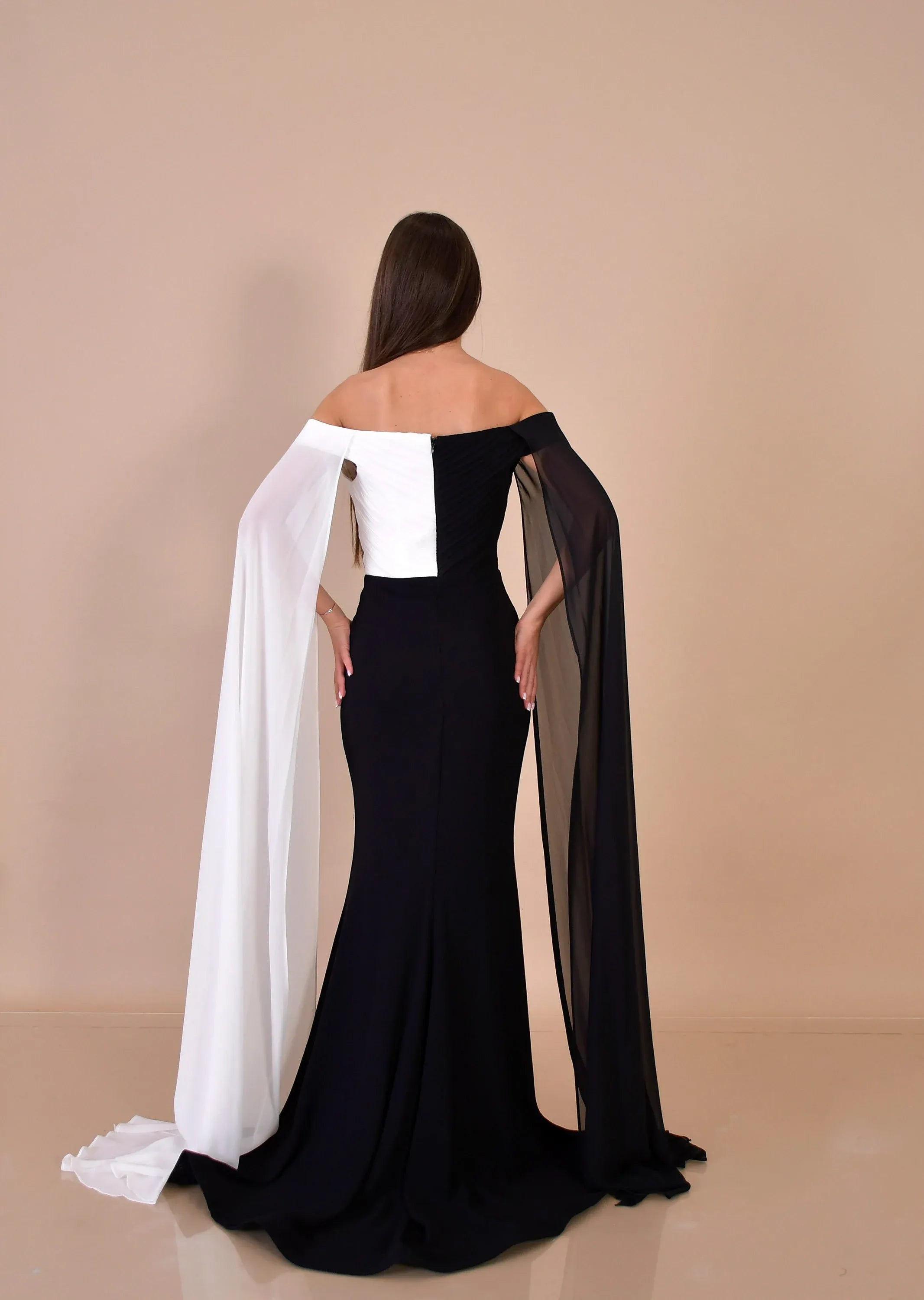 Mermaid Prom Dress With Cape Sleeves Off Shoulder Two Tone Bodice For Glamorous Prom Goers