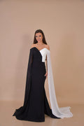 Mermaid Prom Dress With Cape Sleeves Off Shoulder Two Tone Bodice For Glamorous Prom Goers