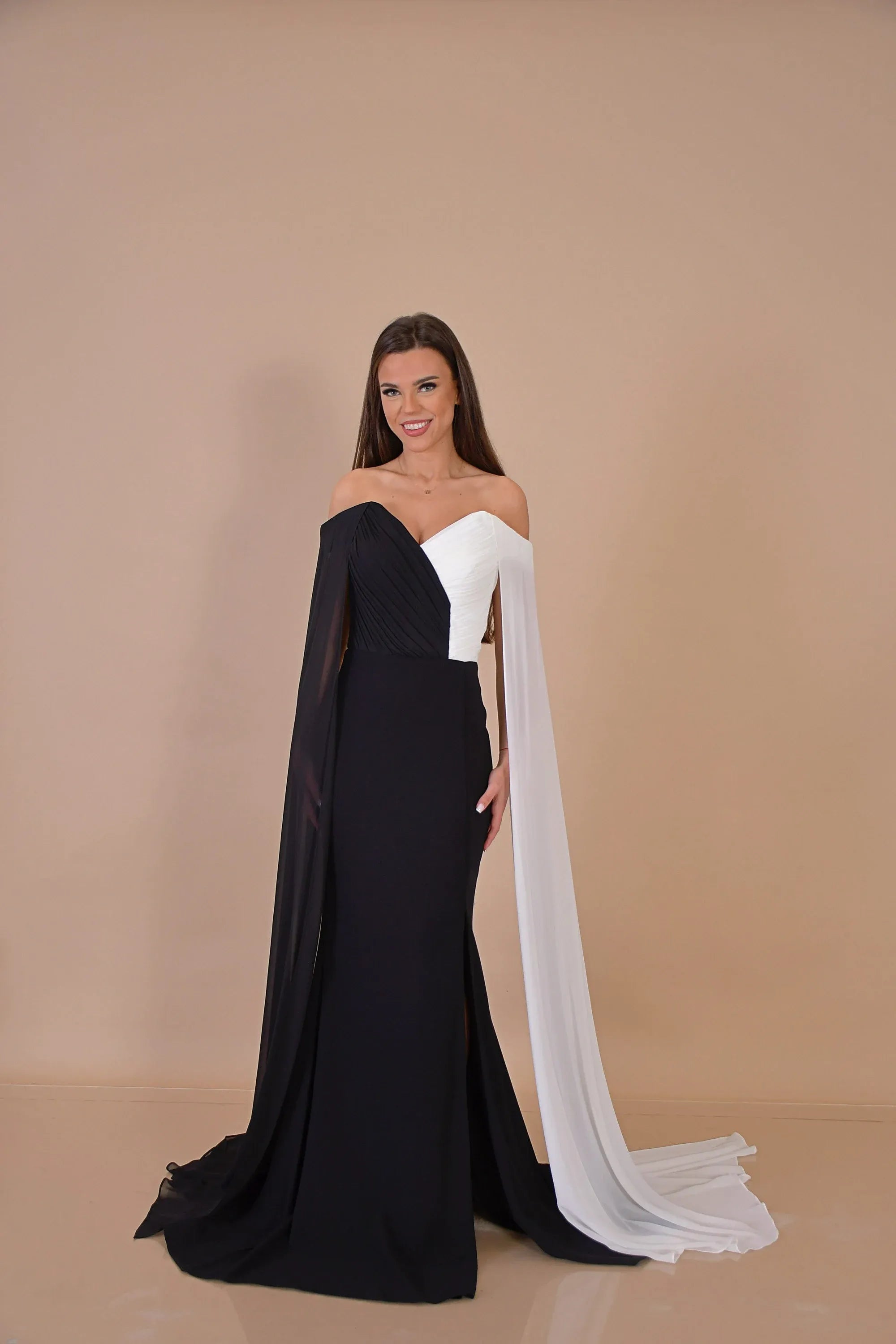 Mermaid Prom Dress With Cape Sleeves Off Shoulder Two Tone Bodice For Glamorous Prom Goers