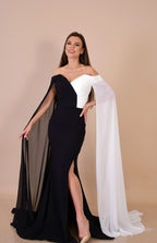 Mermaid Prom Dress With Cape Sleeves Off Shoulder Two Tone Bodice For Glamorous Prom Goers
